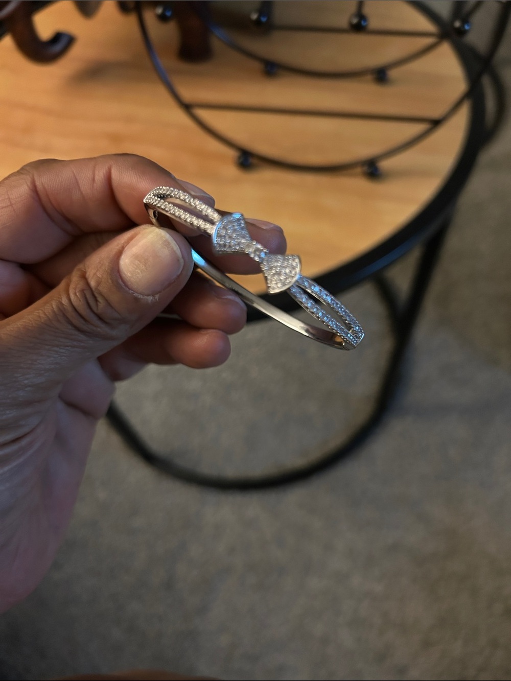 Silver Bow Pavé Crystal Bangle Bracelet